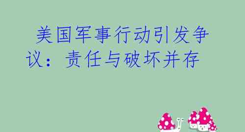 美国军事行动引发争议:责任与破坏并存