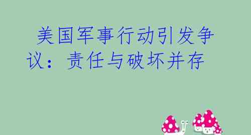  美国军事行动引发争议：责任与破坏并存 