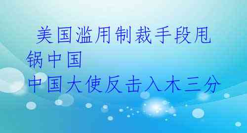  美国滥用制裁手段甩锅中国 中国大使反击入木三分 