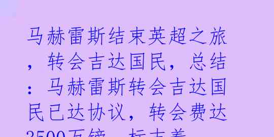 马赫雷斯结束英超之旅，转会吉达国民，总结：马赫雷斯转会吉达国民已达协议，转会费达3500万镑，标志着他在英超的时代结束 