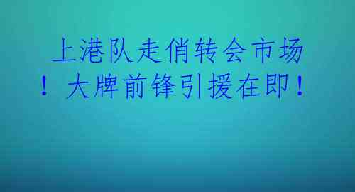 上港队走俏转会市场!大牌前锋引援在即!