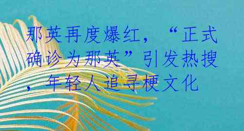 那英再度爆红，“正式确诊为那英”引发热搜，年轻人追寻梗文化 