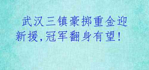  武汉三镇豪掷重金迎新援,冠军翻身有望! 