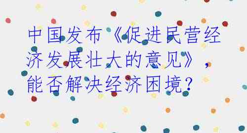 中国发布《促进民营经济发展壮大的意见》,能否解决经济困境?