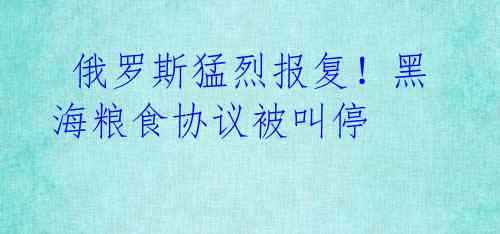 俄罗斯猛烈报复!黑海粮食协议被叫停