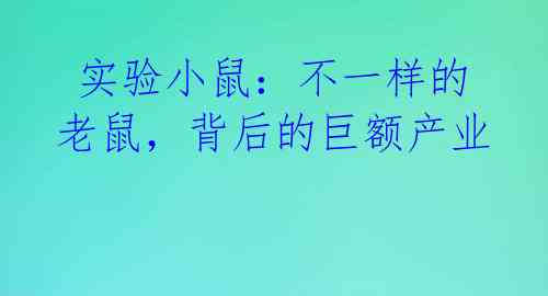  实验小鼠：不一样的老鼠，背后的巨额产业 