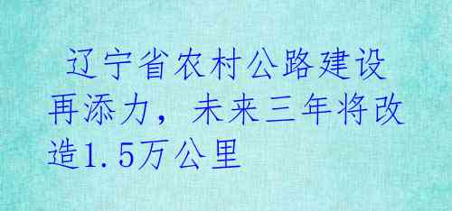  辽宁省农村公路建设再添力，未来三年将改造1.5万公里 