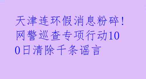  天津连环假消息粉碎! 网警巡查专项行动100日清除千条谣言 