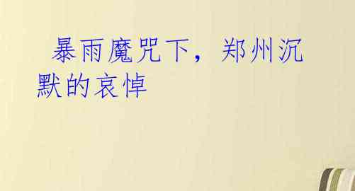 暴雨魔咒下,郑州沉默的哀悼