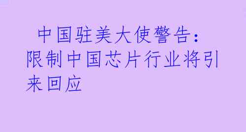  中国驻美大使警告：限制中国芯片行业将引来回应 