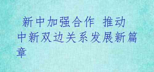 新中加强合作 推动中新双边关系发展新篇章