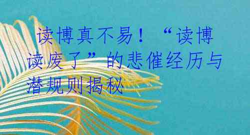 读博真不易!“读博读废了”的悲催经历与潜规则揭秘