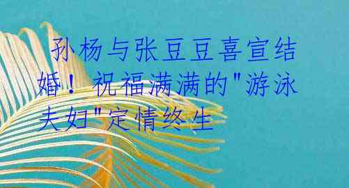 孙杨与张豆豆喜宣结婚!祝福满满的"游泳夫妇"定情终生