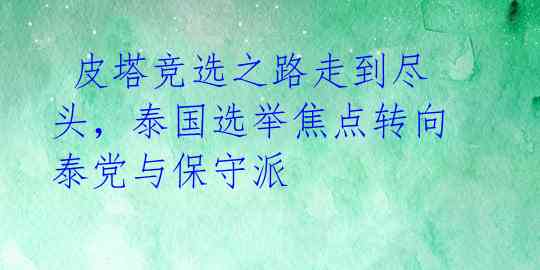  皮塔竞选之路走到尽头，泰国选举焦点转向泰党与保守派 