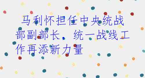 马利怀担任中央统战部副部长,统一战线工作再添新力量