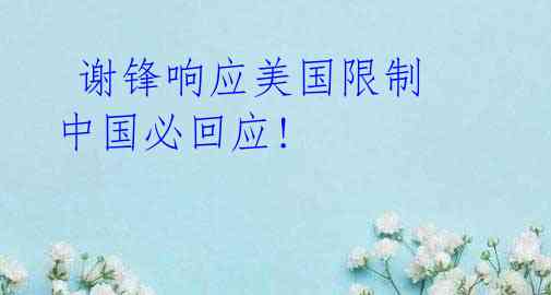 谢锋响应美国限制 中国必回应!