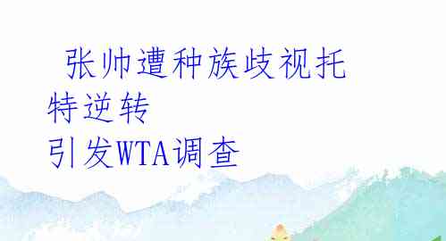 张帅遭种族歧视托特逆转 引发WTA调查