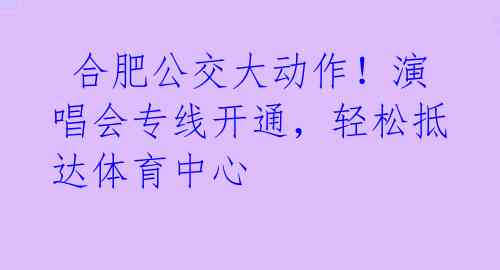  合肥公交大动作！演唱会专线开通，轻松抵达体育中心 