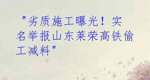 "劣质施工曝光!实名举报山东莱荣高铁偷工减料"