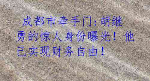 成都市牵手门:胡继勇的惊人身份曝光!他已实现财务自由!