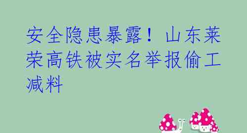 安全隐患暴露！山东莱荣高铁被实名举报偷工减料 