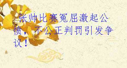 张帅比赛冤屈激起公愤,不公正判罚引发争议!