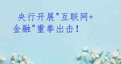 央行开展"互联网+金融"重拳出击!
