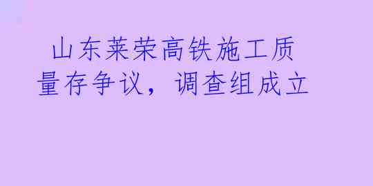 山东莱荣高铁施工质量存争议,调查组成立
