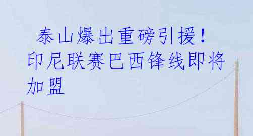 泰山爆出重磅引援!印尼联赛巴西锋线即将加盟