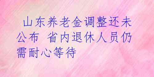  山东养老金调整还未公布 省内退休人员仍需耐心等待 