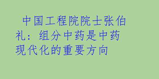  中国工程院院士张伯礼: 组分中药是中药现代化的重要方向 