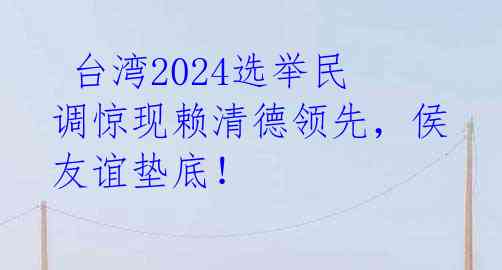  台湾2024选举民调惊现赖清德领先，侯友谊垫底！ 