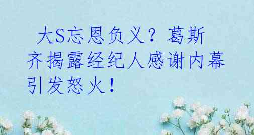  大S忘恩负义？葛斯齐揭露经纪人感谢内幕引发怒火！ 