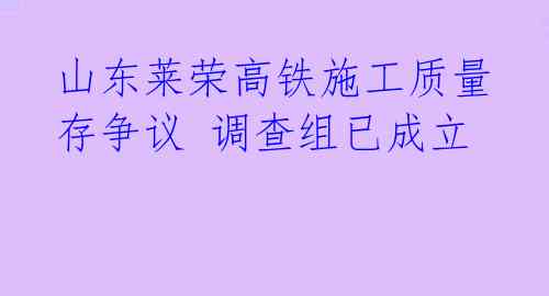 山东莱荣高铁施工质量存争议 调查组已成立