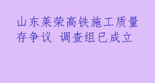 山东莱荣高铁施工质量存争议 调查组已成立 