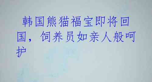 韩国熊猫福宝即将回国,饲养员如亲人般呵护