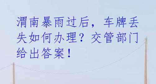 渭南暴雨过后,车牌丢失如何办理?交管部门给出答案!