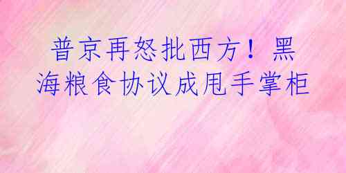  普京再怒批西方！黑海粮食协议成甩手掌柜 