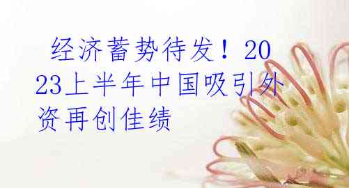 经济蓄势待发!2023上半年中国吸引外资再创佳绩