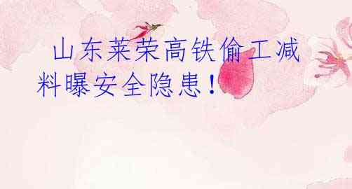 山东莱荣高铁偷工减料曝安全隐患!
