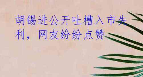 胡锡进公开吐槽入市失利,网友纷纷点赞