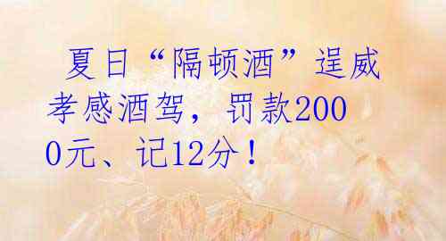 夏日“隔顿酒”逞威孝感酒驾,罚款2000元、记12分!