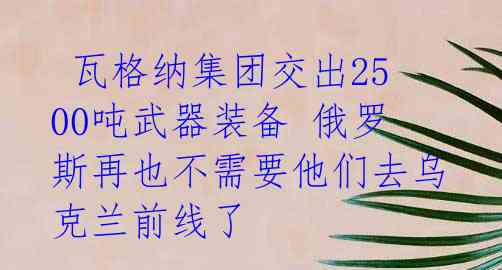  瓦格纳集团交出2500吨武器装备 俄罗斯再也不需要他们去乌克兰前线了 