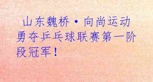 山东魏桥·向尚运动勇夺乒乓球联赛第一阶段冠军!