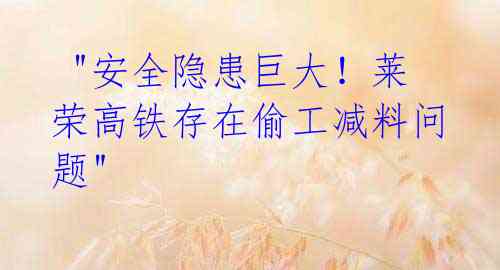 "安全隐患巨大!莱荣高铁存在偷工减料问题"