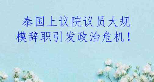 泰国上议院议员大规模辞职引发政治危机!