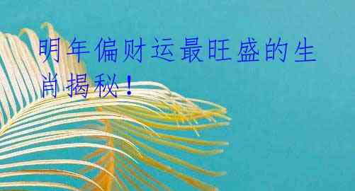 明年偏财运最旺盛的生肖揭秘!