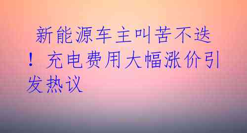  新能源车主叫苦不迭！充电费用大幅涨价引发热议 