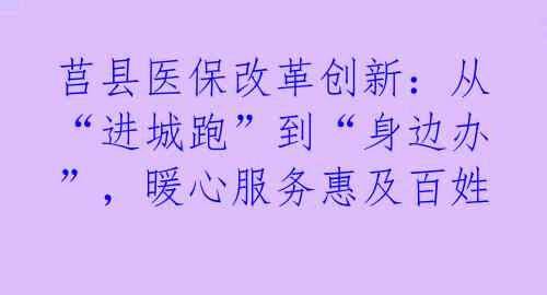 莒县医保改革创新：从“进城跑”到“身边办”，暖心服务惠及百姓 