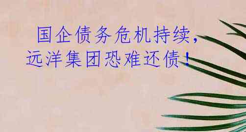 国企债务危机持续,远洋集团恐难还债!